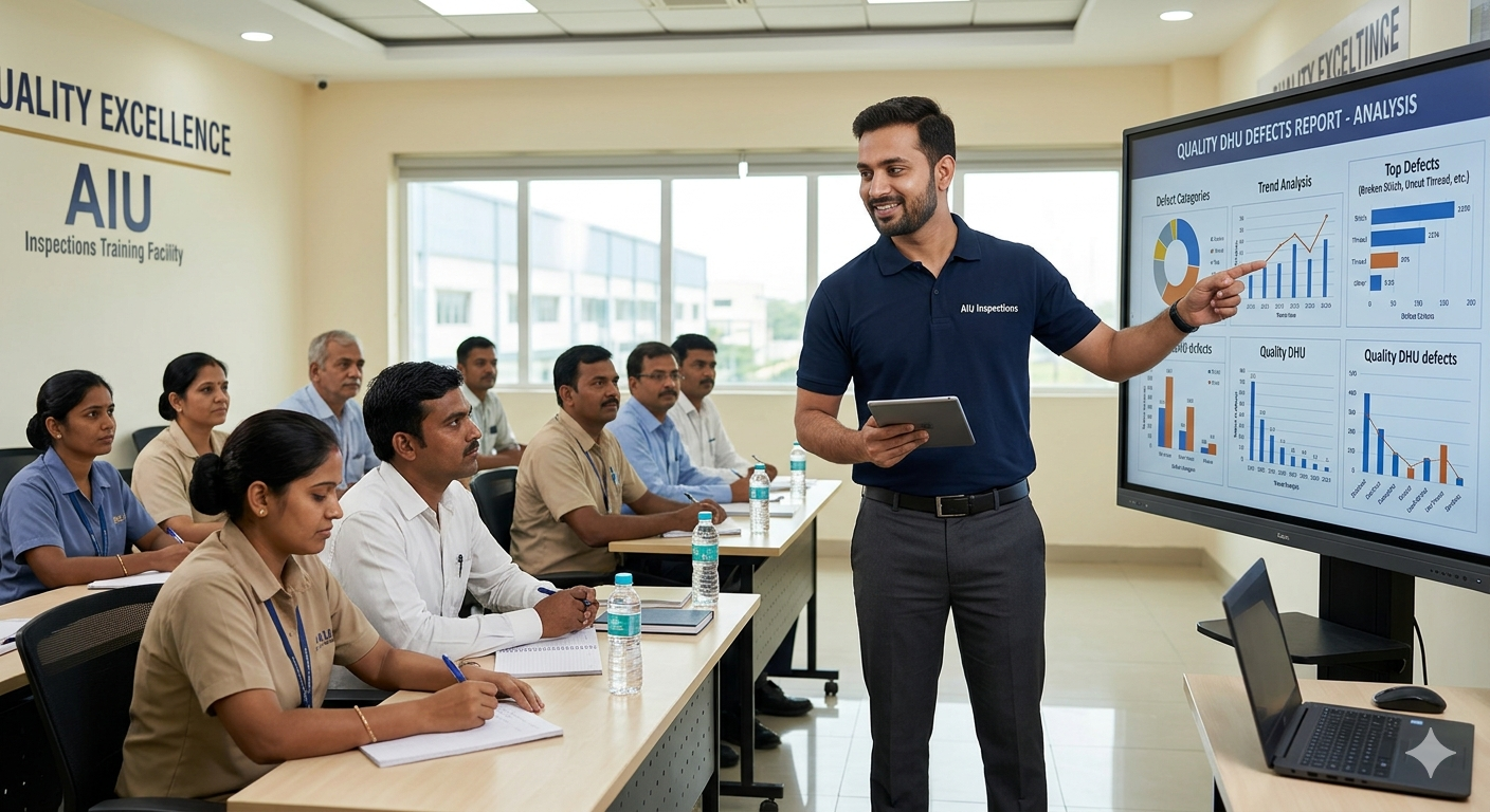 AIU quality training and consulting session with buyer and factory teams in a professional classroom setting